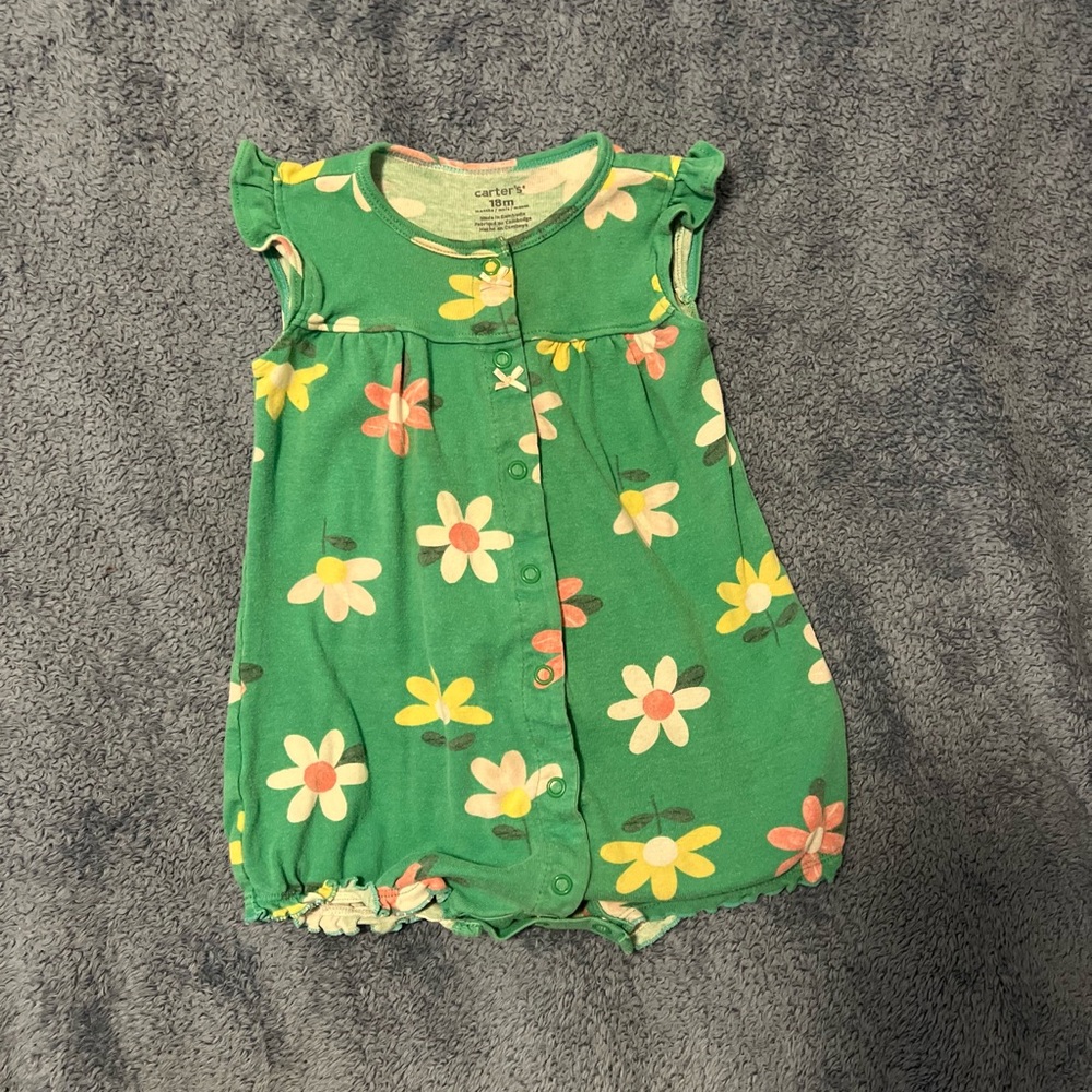 180.Carter's Green Romper with Floral Design